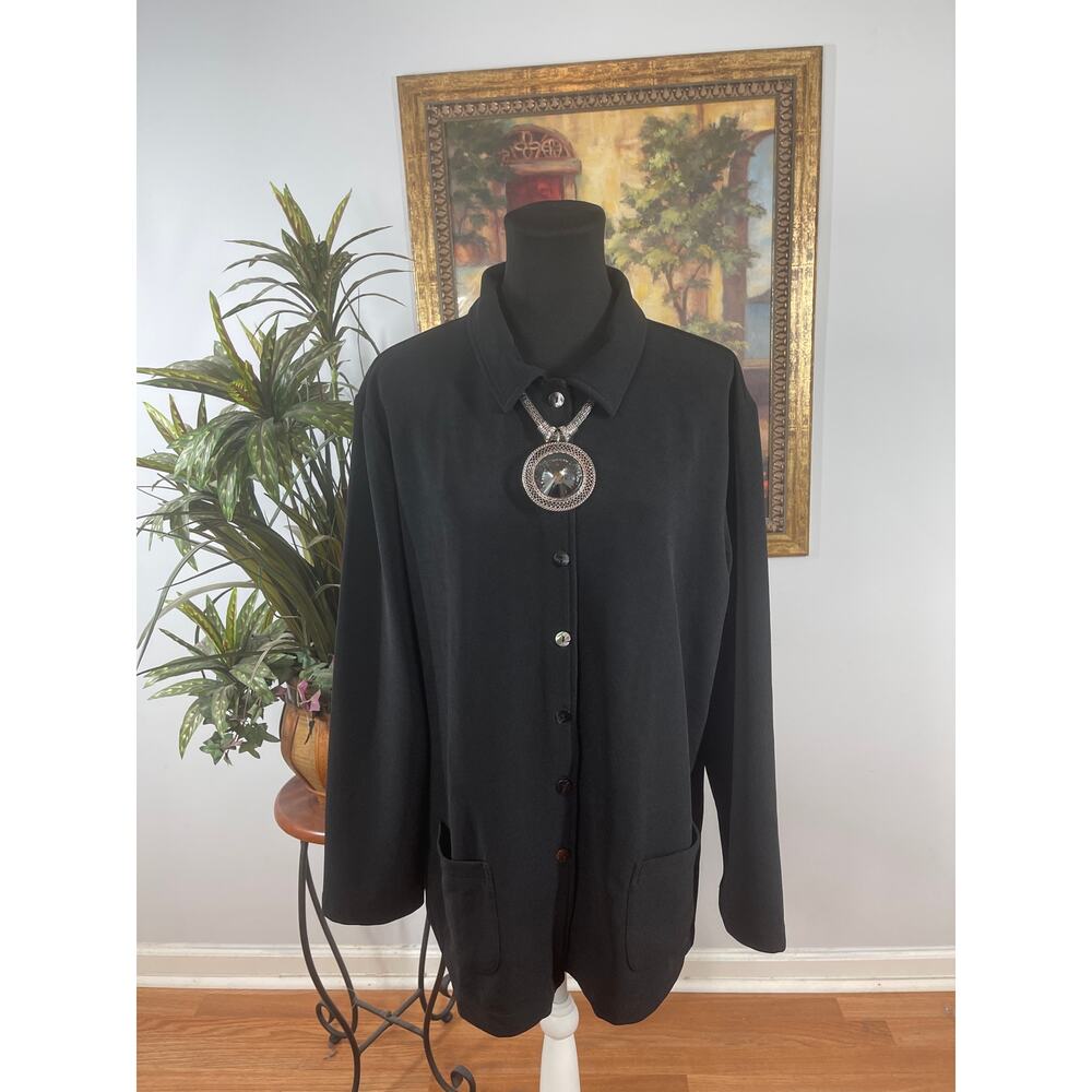 Chico's Design 3 Black Jacket Turndown Collar Button‎ Closure Pocket Front Fairy